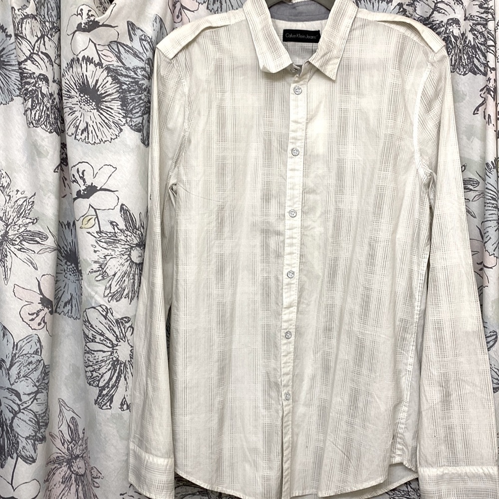 Men’s White/Cream Calvin Klein Button Up!